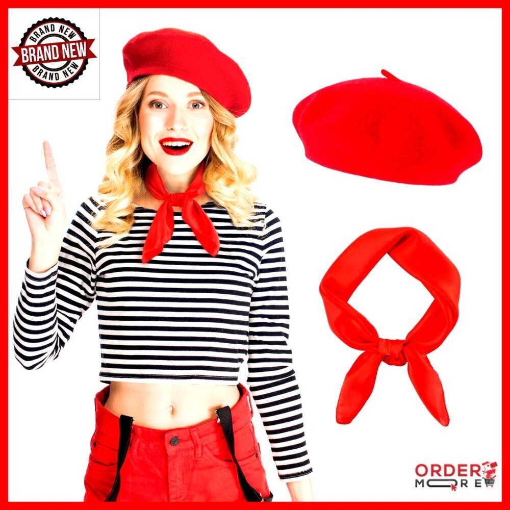 Wool Blend Beret Hat with Scarf Set, One Size Fits Most Women